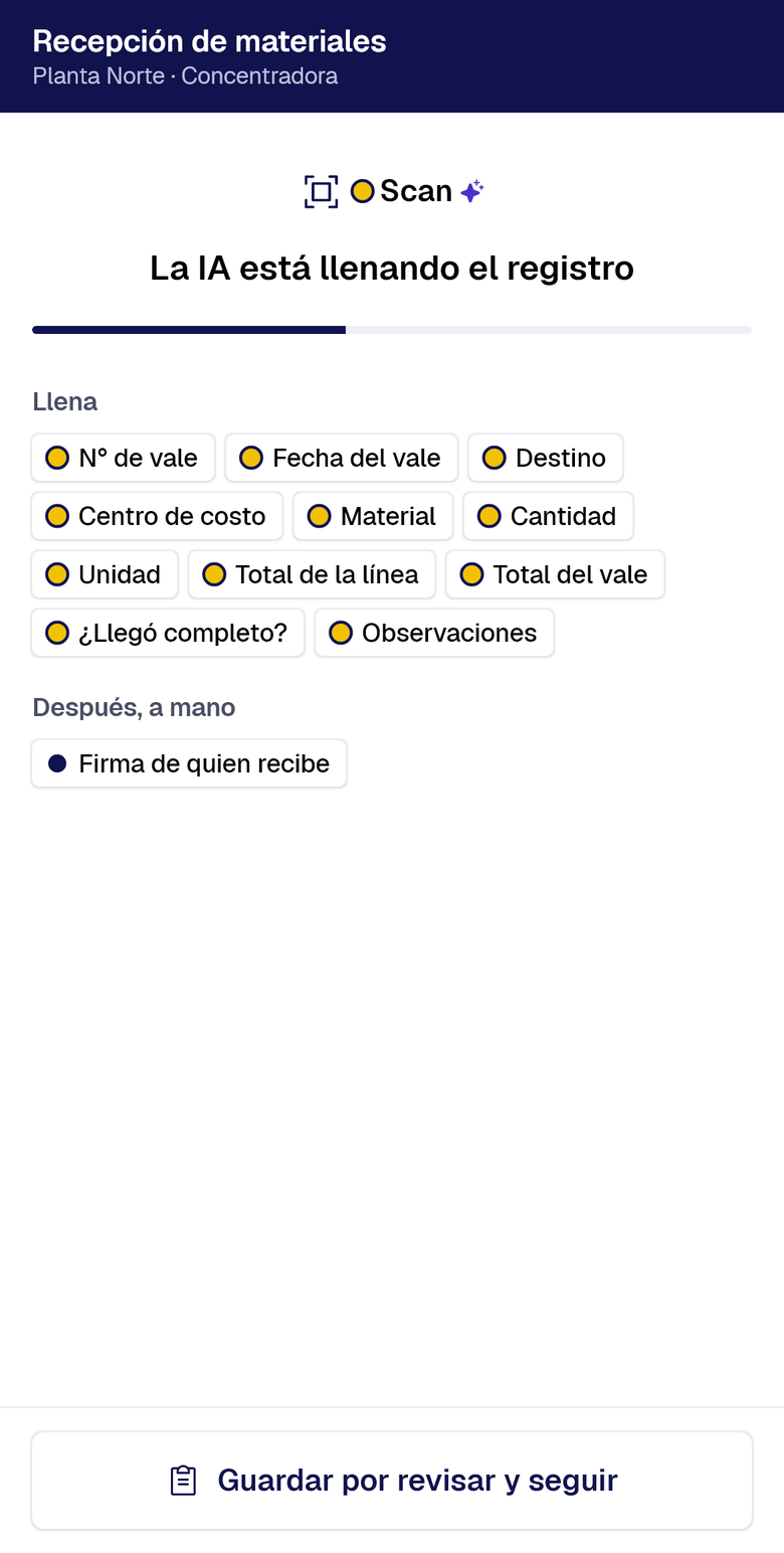 La IA está llenando el registro con Scan: los campos que llena y la firma, a mano